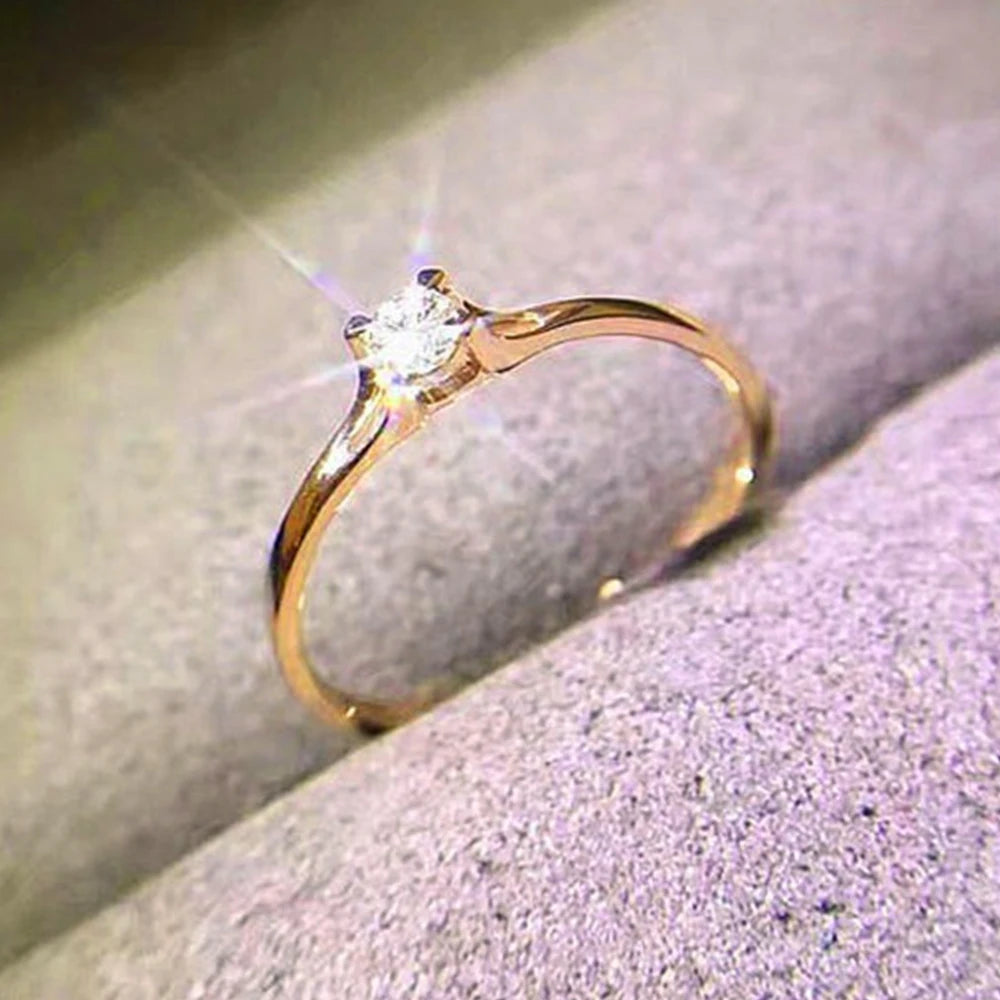 Minimalist Cubic Zirconia Wedding Ring - Elegant Brass Band
