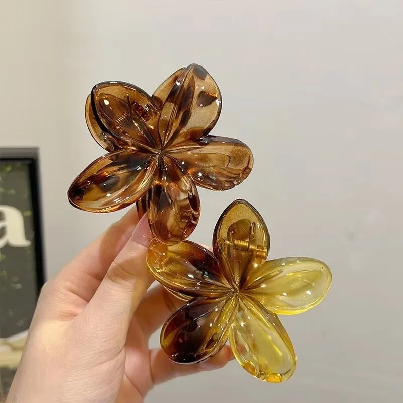 Leopard Print Hair Claw Clips - Trendy Flower Design (3 Pack)
