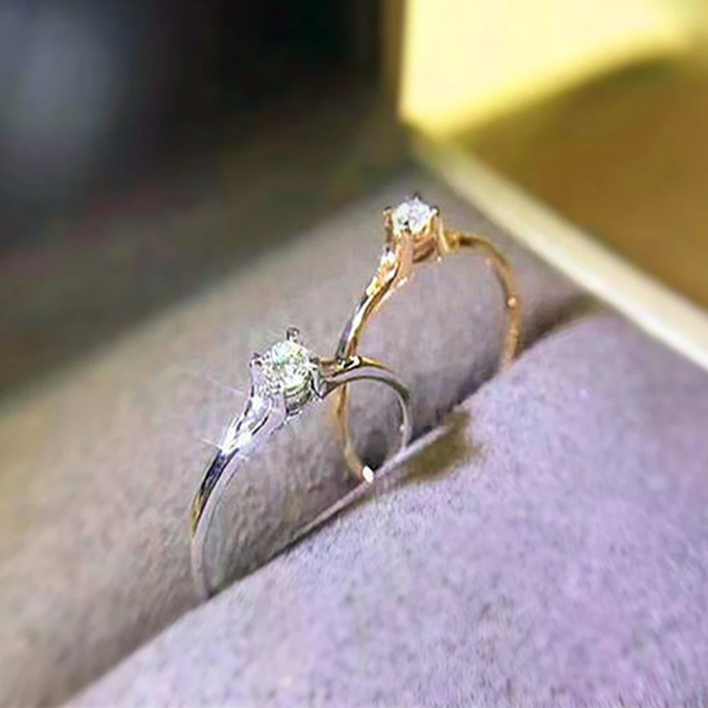 Minimalist Cubic Zirconia Wedding Ring - Elegant Brass Band