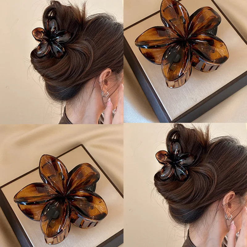 Leopard Print Hair Claw Clips - Trendy Flower Design (3 Pack)