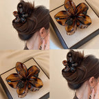 Leopard Print Hair Claw Clips - Trendy Flower Design (3 Pack)