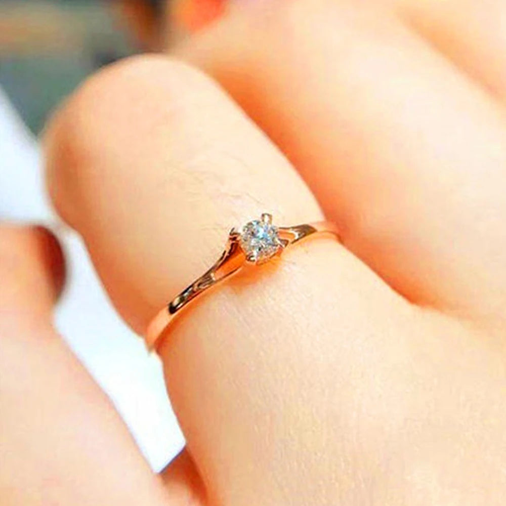 Minimalist Cubic Zirconia Wedding Ring - Elegant Brass Band