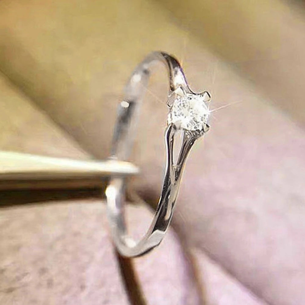 Minimalist Cubic Zirconia Wedding Ring - Elegant Brass Band