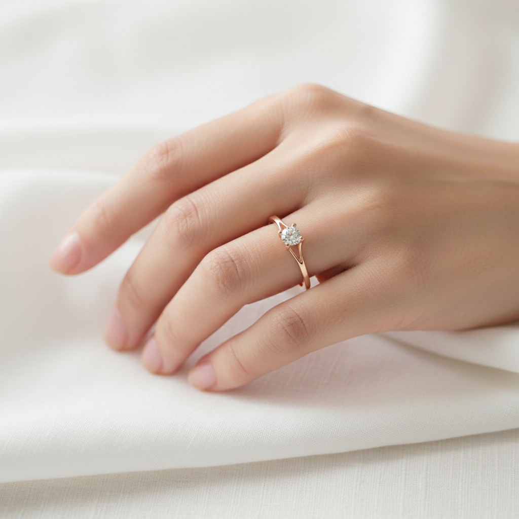 Solitaire Ring on Hand